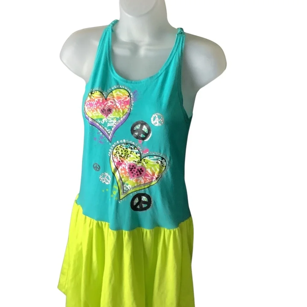 Piper Girls Hearts Peace Sign Graphic‎ Dress Size L 10/12 Multicolor